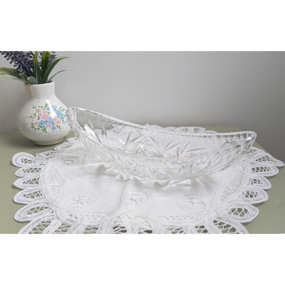 Vintage‎ Crystal Serving Tray, Oval Pinwheel Cut Glass Platter, Cheese Board